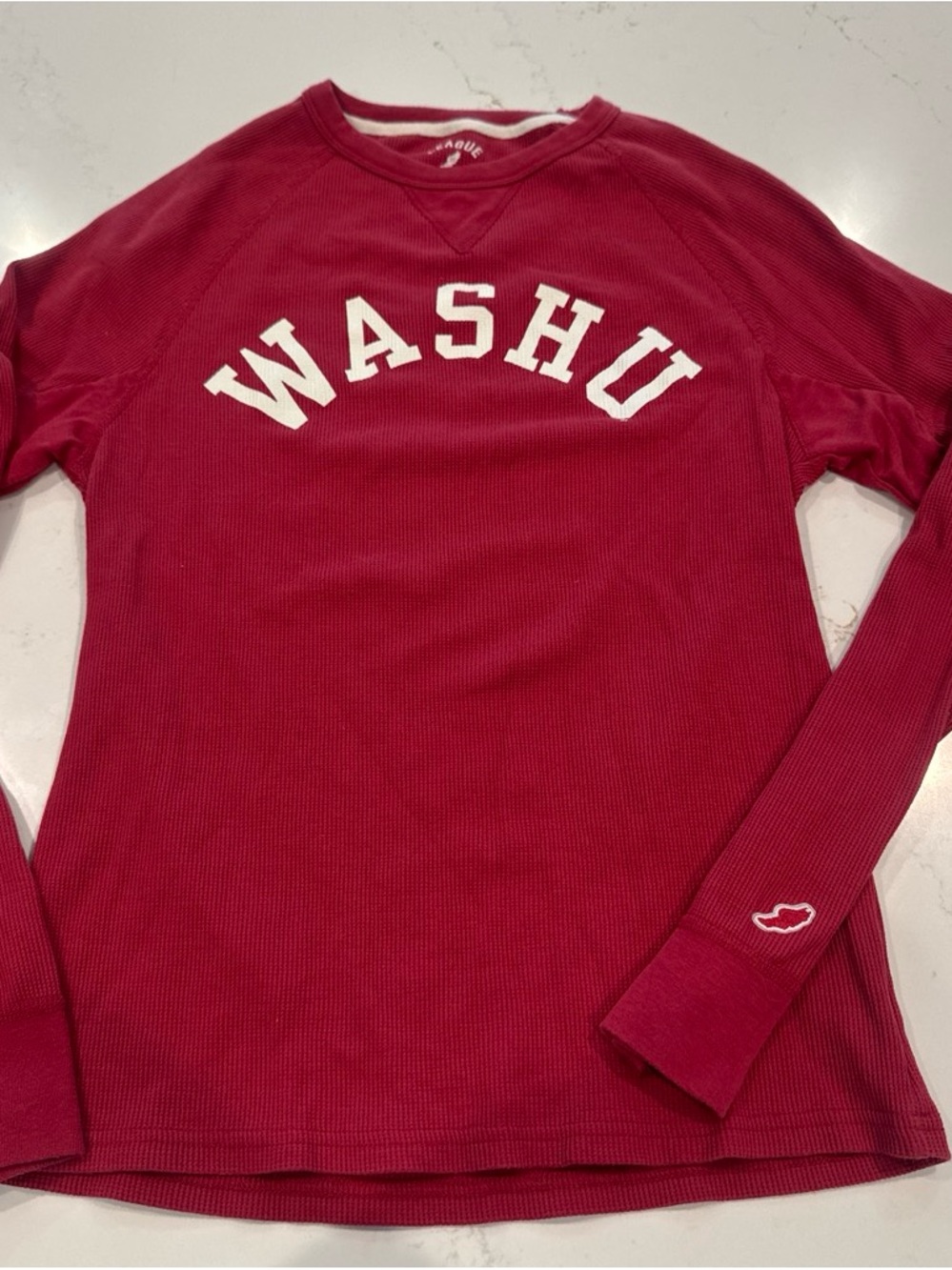 League Red Waffle-Knit Long Sleeve Top